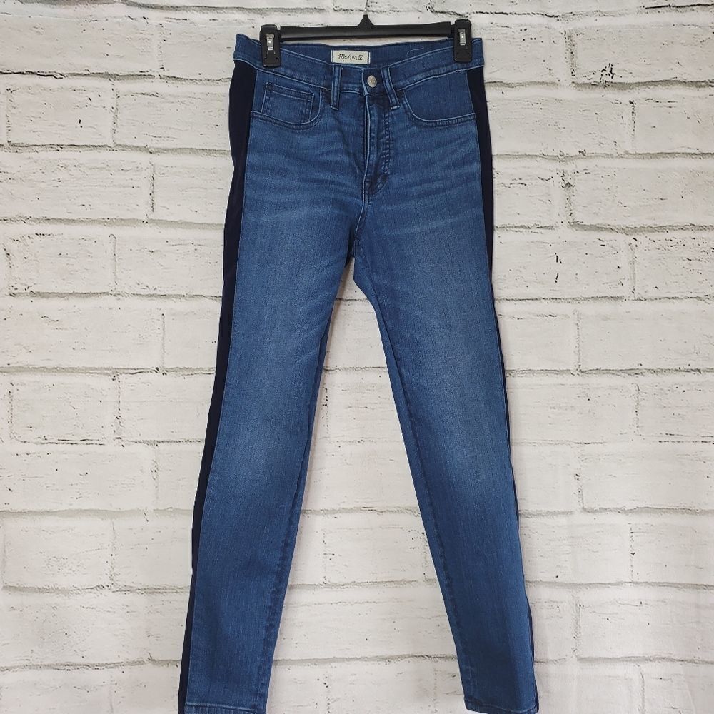 Madewell 9" high-Rise Skinny Jeans in Beattie Wash Velvet Tuxedo Stripe Edition - Picture 3 of 12